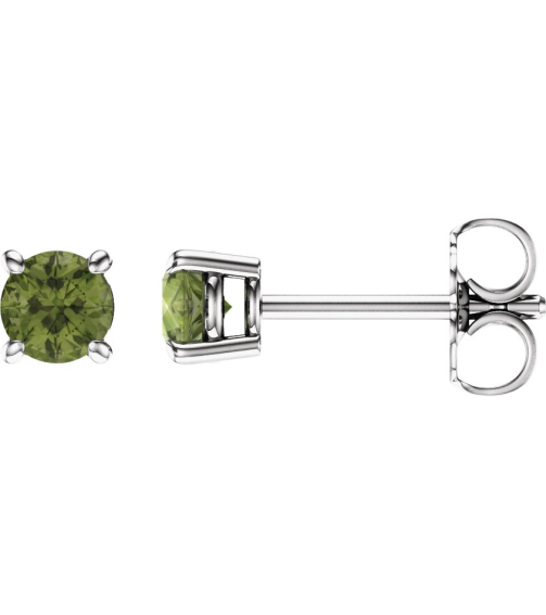 1874 14K White Set Round Natural Peridot Pair 4 Mm Friction Friction Backs Included 4-Prong Polished Natural Peridot Stud Earrings