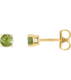 1874 14K Yellow Set Round Natural Peridot Pair 4 Mm Friction Friction Backs Included 4-Prong Polished Natural Peridot Stud Earrings