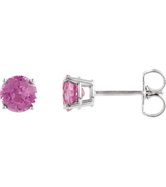 1874 14K White Set Round Natural Pink Tourmaline Pair 4 Mm Friction Friction Backs Included 4-Prong Polished Natural Pink Tourmaline Stud Earrings