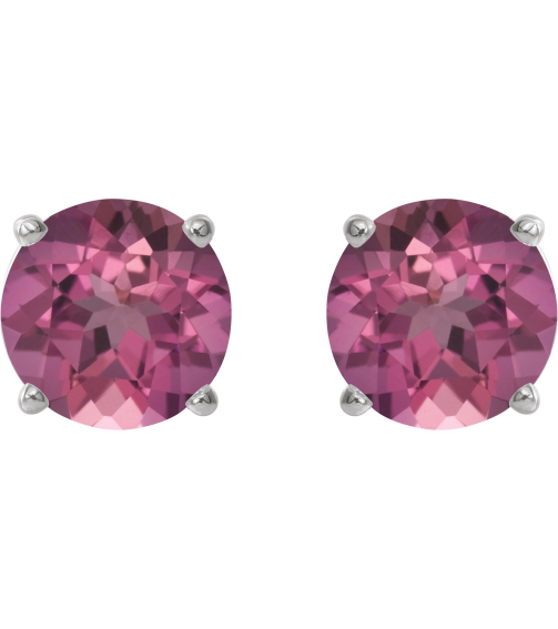 1874 14K White Set Round Natural Pink Tourmaline Pair 4 Mm Friction Friction Backs Included 4-Prong Polished Natural Pink Tourmaline Stud Earrings