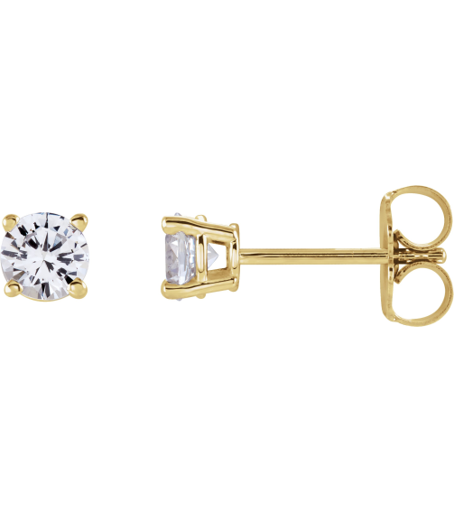 1874 14K Yellow Set Round Natural White Sapphire Pair 4 Mm Friction Friction Backs Included 4-Prong Polished Natural White Sapphire Stud Earrings