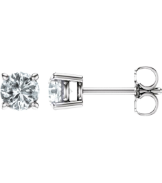 1874 14K White Set Round Natural White Sapphire Pair 5 Mm Friction Friction Backs Included 4-Prong Polished Natural White Sapphire Stud Earrings