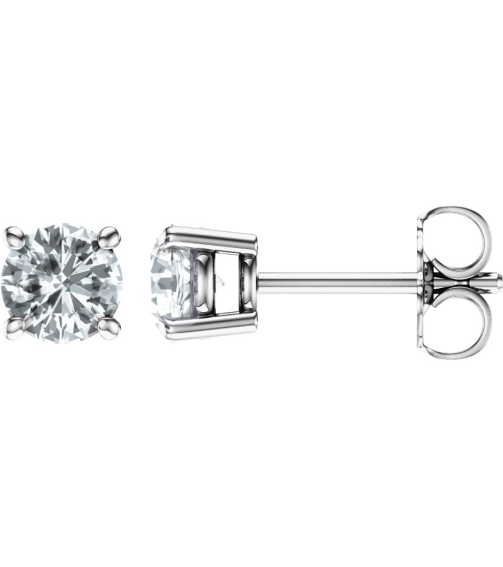 1874 14K White Set Round Natural White Sapphire Pair 5 Mm Friction Friction Backs Included 4-Prong Polished Natural White Sapphire Stud Earrings