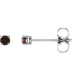 1874 14K White Set Round Natural Smoky Quartz Pair 2.5 Mm Friction Friction Backs Included 4-Prong Polished Natural Smoky Quartz Stud Earrings