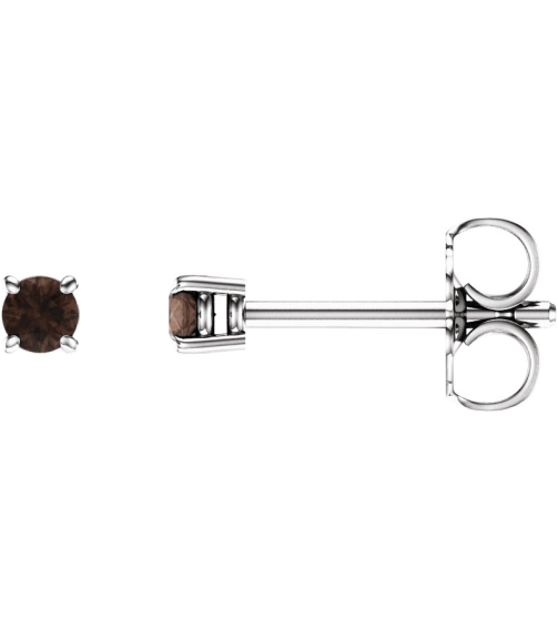 1874 14K White Set Round Natural Smoky Quartz Pair 2.5 Mm Friction Friction Backs Included 4-Prong Polished Natural Smoky Quartz Stud Earrings