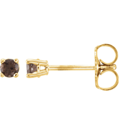 1874 14K Yellow Set Round Natural Smoky Quartz Pair 2.5 Mm Friction Friction Backs Included 4-Prong Polished Natural Smoky Quartz Stud Earrings