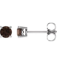 1874 14K White Set Round Natural Smoky Quartz Pair 4 Mm Friction Friction Backs Included 4-Prong Polished Natural Smoky Quartz Stud Earrings
