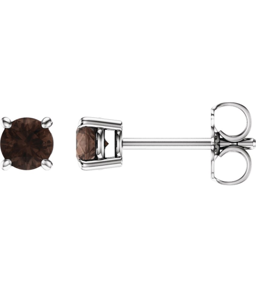 1874 14K White Set Round Natural Smoky Quartz Pair 4 Mm Friction Friction Backs Included 4-Prong Polished Natural Smoky Quartz Stud Earrings