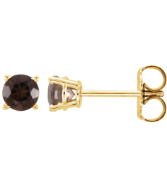 1874 14K Yellow Set Round Natural Smoky Quartz Pair 4 Mm Friction Friction Backs Included 4-Prong Polished Natural Smoky Quartz Stud Earrings