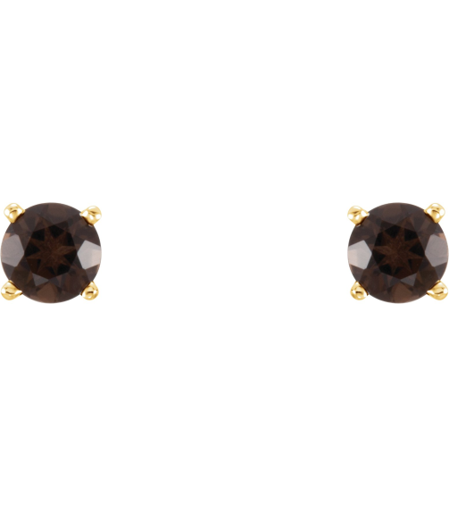 1874 14K Yellow Set Round Natural Smoky Quartz Pair 4 Mm Friction Friction Backs Included 4-Prong Polished Natural Smoky Quartz Stud Earrings