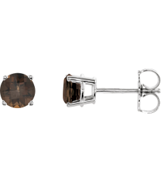 1874 14K White Set Round Natural Smoky Quartz Pair 5 Mm Friction Friction Backs Included 4-Prong Polished Natural Smoky Quartz Stud Earrings