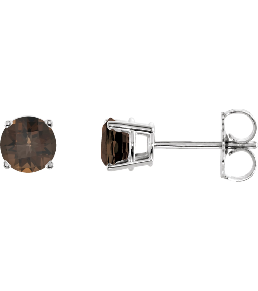 1874 14K White Set Round Natural Smoky Quartz Pair 5 Mm Friction Friction Backs Included 4-Prong Polished Natural Smoky Quartz Stud Earrings