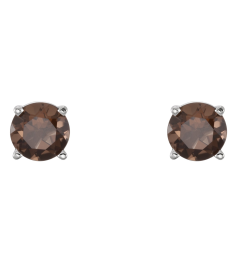 1874 14K White Set Round Natural Smoky Quartz Pair 5 Mm Friction Friction Backs Included 4-Prong Polished Natural Smoky Quartz Stud Earrings