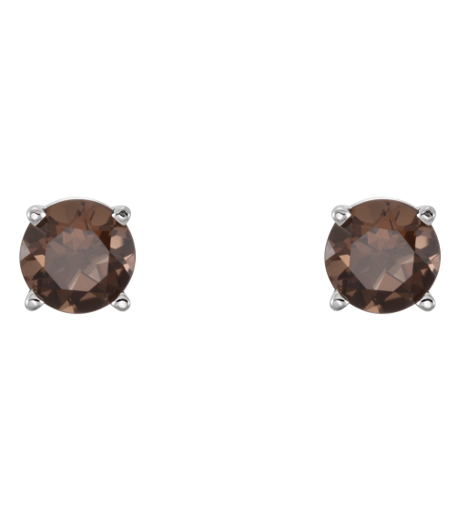 1874 14K White Set Round Natural Smoky Quartz Pair 5 Mm Friction Friction Backs Included 4-Prong Polished Natural Smoky Quartz Stud Earrings