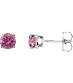 1874 14K White Set Round Natural Pink Tourmaline Pair 5 Mm Friction Friction Backs Included 4-Prong Polished Natural Pink Tourmaline Stud Earrings