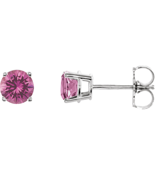 1874 14K White Set Round Natural Pink Tourmaline Pair 5 Mm Friction Friction Backs Included 4-Prong Polished Natural Pink Tourmaline Stud Earrings