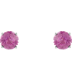 1874 14K White Set Round Natural Pink Tourmaline Pair 5 Mm Friction Friction Backs Included 4-Prong Polished Natural Pink Tourmaline Stud Earrings