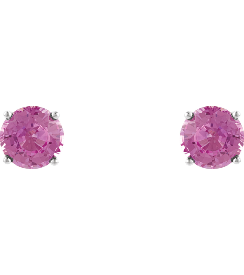 1874 14K White Set Round Natural Pink Tourmaline Pair 5 Mm Friction Friction Backs Included 4-Prong Polished Natural Pink Tourmaline Stud Earrings