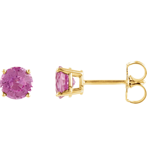 1874 14K Yellow Set Round Natural Pink Tourmaline Pair 5 Mm Friction Friction Backs Included 4-Prong Polished Natural Pink Tourmaline Stud Earrings