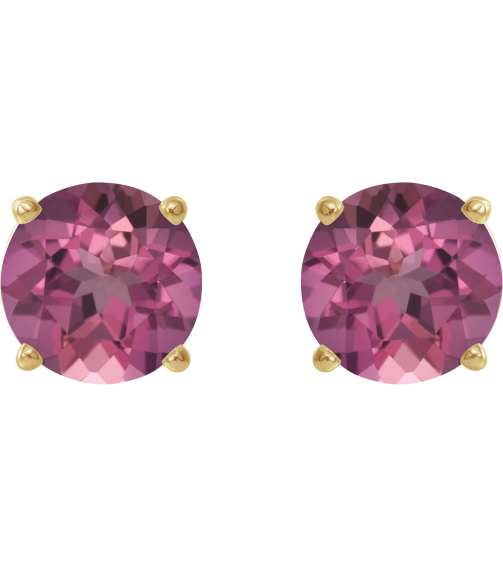 1874 14K Yellow Set Round Natural Pink Tourmaline Pair 5 Mm Friction Friction Backs Included 4-Prong Polished Natural Pink Tourmaline Stud Earrings