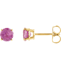 1874 14K Yellow Set Round Natural Pink Tourmaline Pair 4 Mm Friction Friction Backs Included 4-Prong Polished Natural Pink Tourmaline Stud Earrings