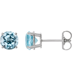 1874 14K White Set Round Natural Sky Blue Topaz Pair 2.5 Mm Friction Friction Backs Included 4-Prong Polished Natural Sku Blue Topaz Stud Earrings
