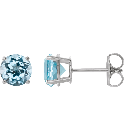 1874 14K White Set Round Natural Sky Blue Topaz Pair 2.5 Mm Friction Friction Backs Included 4-Prong Polished Natural Sku Blue Topaz Stud Earrings
