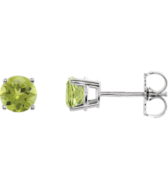 1874 14K White Set Round Natural Peridot Pair 5 Mm Friction Friction Backs Included 4-Prong Polished Natural Peridot Stud Earrings