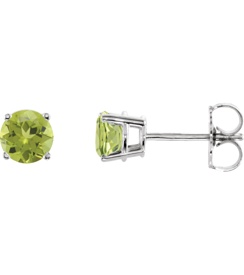 1874 14K White Set Round Natural Peridot Pair 5 Mm Friction Friction Backs Included 4-Prong Polished Natural Peridot Stud Earrings