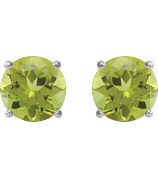 1874 14K White Set Round Natural Peridot Pair 5 Mm Friction Friction Backs Included 4-Prong Polished Natural Peridot Stud Earrings