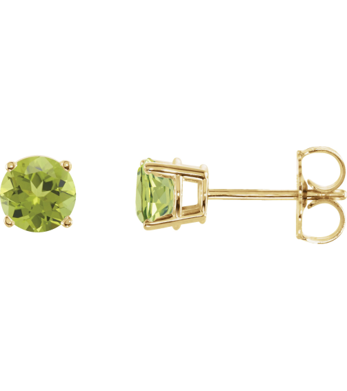 1874 14K Yellow Set Round Natural Peridot Pair 5 Mm Friction Friction Backs Included 4-Prong Polished Natural Peridot Stud Earrings