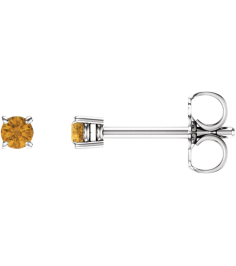 1874 14K White Set Round Natural Citrine Pair 2.5 Mm Friction Friction Backs Included 4-Prong Polished Natural Citrine Stud Earrings