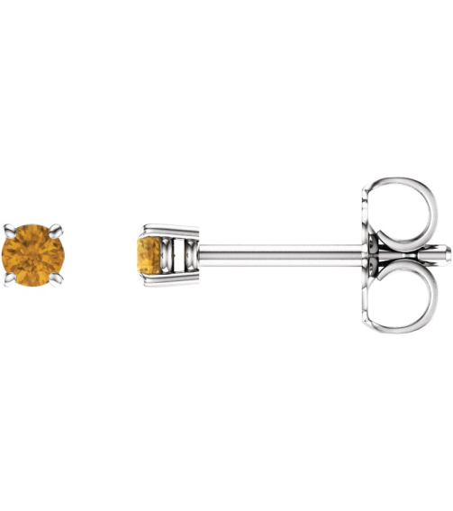 1874 14K White Set Round Natural Citrine Pair 2.5 Mm Friction Friction Backs Included 4-Prong Polished Natural Citrine Stud Earrings
