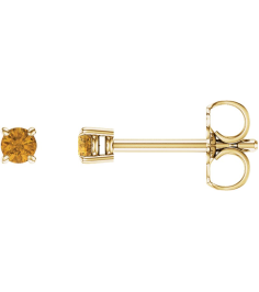 1874 14K Yellow Set Round Natural Citrine Pair 2.5 Mm Friction Friction Backs Included 4-Prong Polished Natural Citrine Stud Earrings