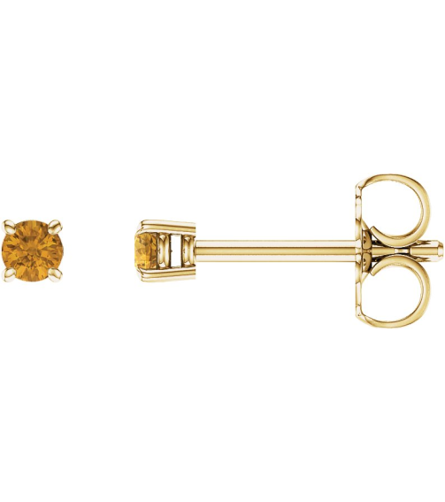 1874 14K Yellow Set Round Natural Citrine Pair 2.5 Mm Friction Friction Backs Included 4-Prong Polished Natural Citrine Stud Earrings