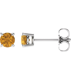 1874 14K White Set Round Natural Citrine Pair 4 Mm Friction Friction Backs Included 4-Prong Polished Natural Citrine Stud Earrings
