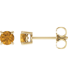 1874 14K Yellow Set Round Natural Citrine Pair 4 Mm Friction Friction Backs Included 4-Prong Polished Natural Citrine Stud Earrings
