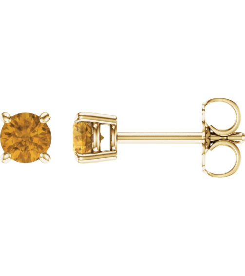 1874 14K Yellow Set Round Natural Citrine Pair 4 Mm Friction Friction Backs Included 4-Prong Polished Natural Citrine Stud Earrings
