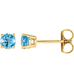 1874 14K Yellow Set Round Natural Sky Blue Topaz Pair 4 Mm Friction Friction Backs Included 4-Prong Polished Natural Sku Blue Topaz Stud Earrings