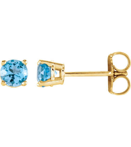 1874 14K Yellow Set Round Natural Sky Blue Topaz Pair 4 Mm Friction Friction Backs Included 4-Prong Polished Natural Sku Blue Topaz Stud Earrings