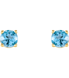 1874 14K Yellow Set Round Natural Sky Blue Topaz Pair 4 Mm Friction Friction Backs Included 4-Prong Polished Natural Sku Blue Topaz Stud Earrings