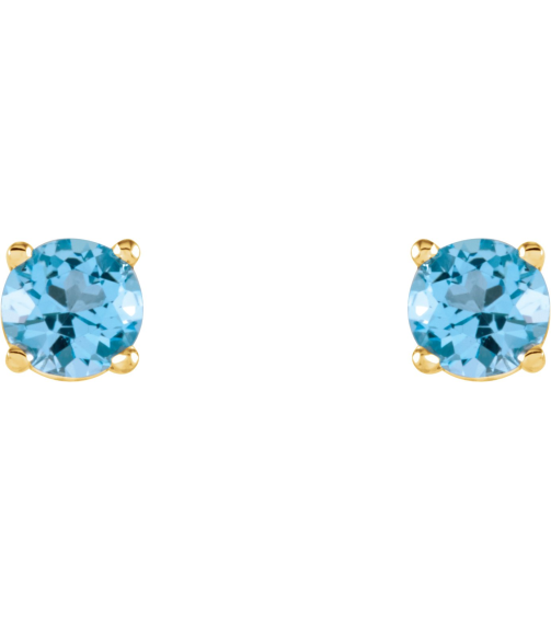 1874 14K Yellow Set Round Natural Sky Blue Topaz Pair 4 Mm Friction Friction Backs Included 4-Prong Polished Natural Sku Blue Topaz Stud Earrings