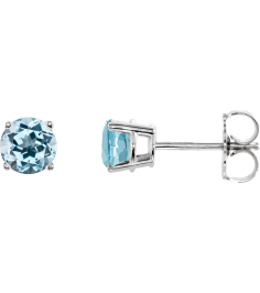 1874 14K White Set Round Natural Sky Blue Topaz Pair 5 Mm Friction Friction Backs Included 4-Prong Polished Natural Sku Blue Topaz Stud Earrings