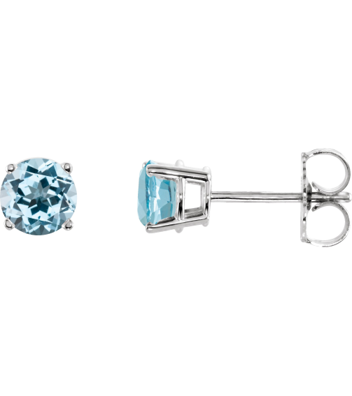 1874 14K White Set Round Natural Sky Blue Topaz Pair 5 Mm Friction Friction Backs Included 4-Prong Polished Natural Sku Blue Topaz Stud Earrings