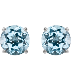 1874 14K White Set Round Natural Sky Blue Topaz Pair 5 Mm Friction Friction Backs Included 4-Prong Polished Natural Sku Blue Topaz Stud Earrings