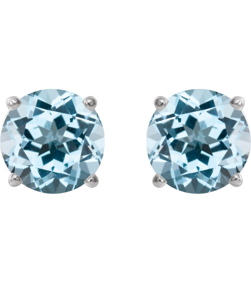 1874 14K White Set Round Natural Sky Blue Topaz Pair 5 Mm Friction Friction Backs Included 4-Prong Polished Natural Sku Blue Topaz Stud Earrings