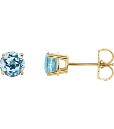 1874 14K Yellow Set Round Natural Sky Blue Topaz Pair 5 Mm Friction Friction Backs Included 4-Prong Polished Natural Sku Blue Topaz Stud Earrings