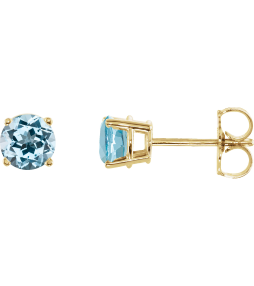 1874 14K Yellow Set Round Natural Sky Blue Topaz Pair 5 Mm Friction Friction Backs Included 4-Prong Polished Natural Sku Blue Topaz Stud Earrings