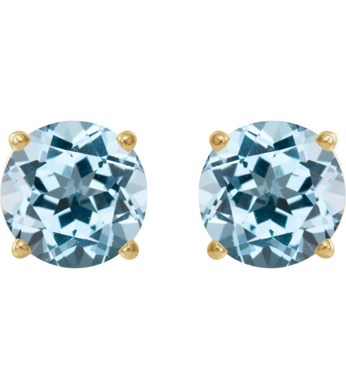 1874 14K Yellow Set Round Natural Sky Blue Topaz Pair 5 Mm Friction Friction Backs Included 4-Prong Polished Natural Sku Blue Topaz Stud Earrings