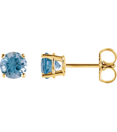 1874 14K Yellow Set Round Natural Swiss Blue Topaz Pair 4 Mm Friction Friction Backs Included 4-Prong Polished Natural Swiss Blue Topaz Stud Earrings